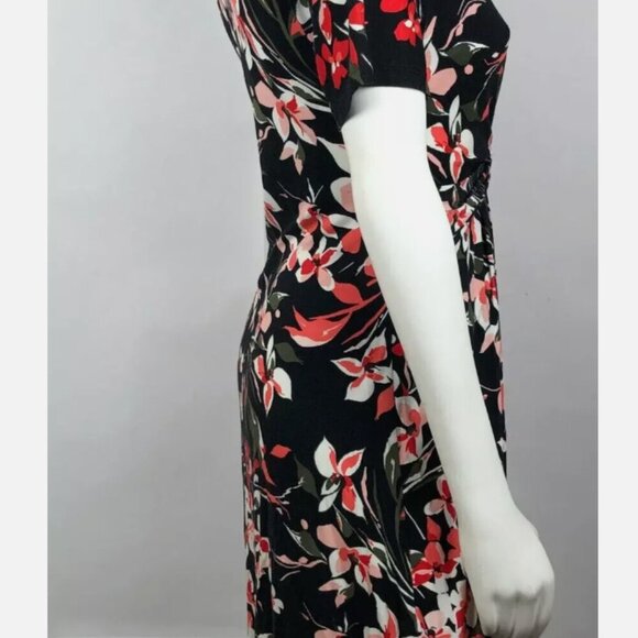 APT.9 Womens Dress Sz Small V-Neck Short Sleeves Flower A-Line Flowy Black Pink - Picture 7 of 11